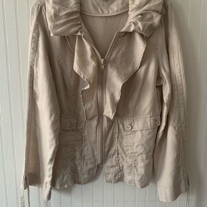 Willi Smith Cream Ruffle-Collar Zip Linen Jacket